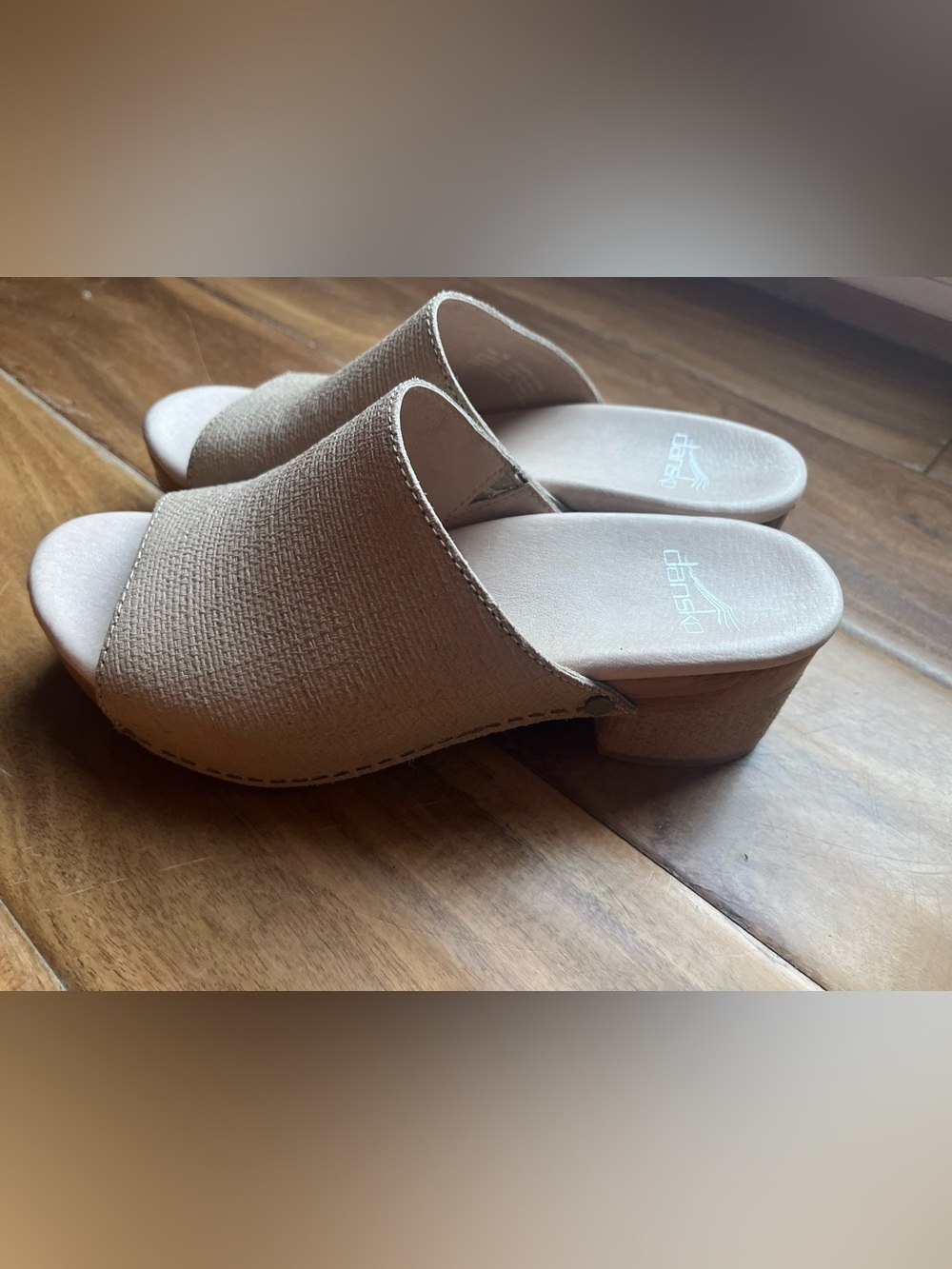 Dansko Taupe Open-Toe Slide Mules